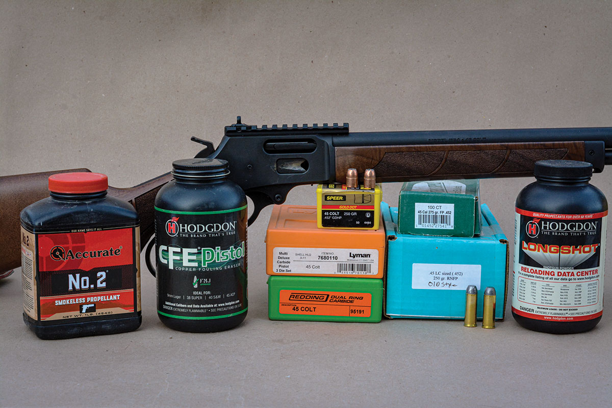 Brian used these components to develop handloads for the S&W Model 1854 45 Colt.